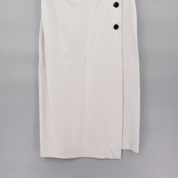 Aritzia Babaton Midi Skirt Womens 10 Cream Wrap Button Asymmetrical Soft Girl - Picture 4 of 13